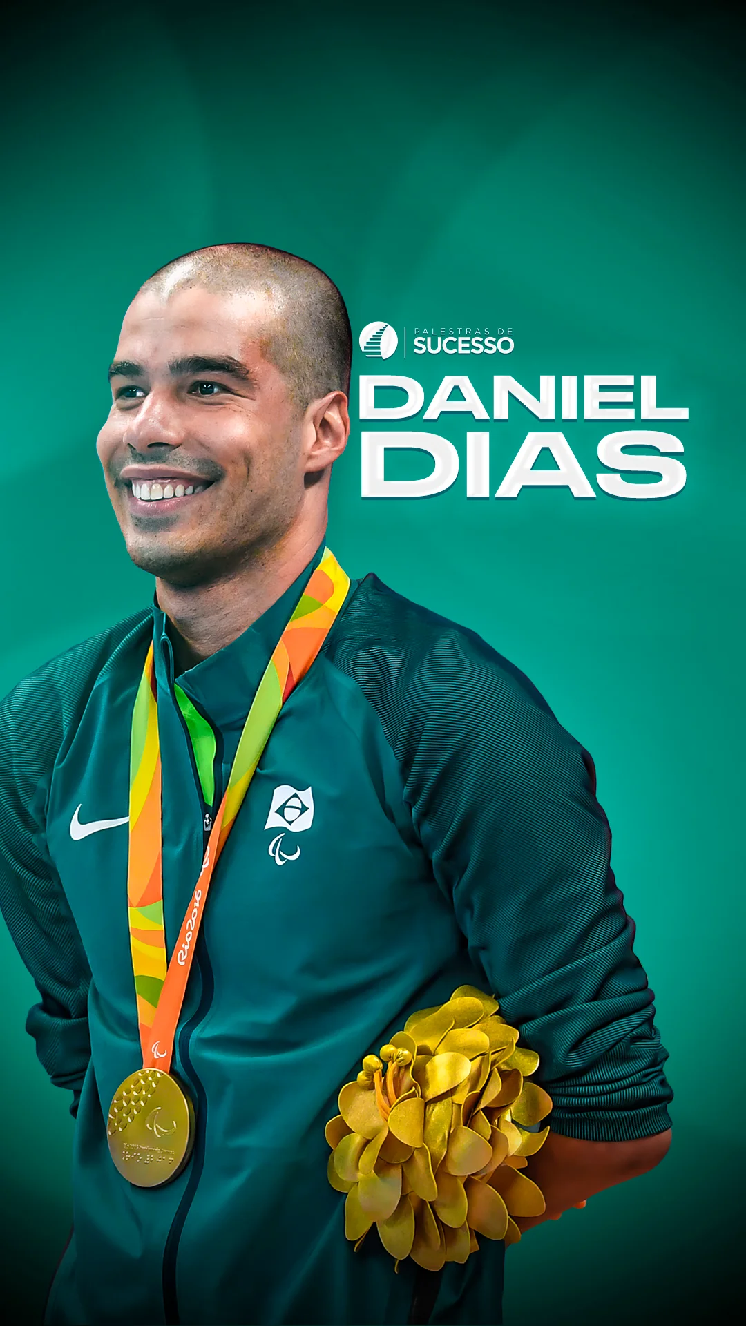 Daniel Dias, maior medalhista paralímpico do Brasil, sorrindo com medalha de ouro